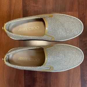 RARE Jimmy Choo Glitter Sparkle Slip-On Sneakers in Gold